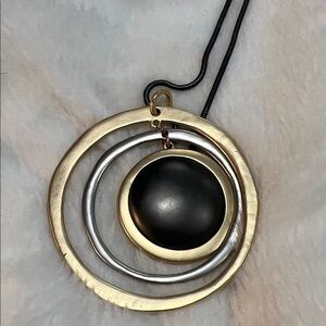 Gold and Silver Pendant Necklace with Black Accent